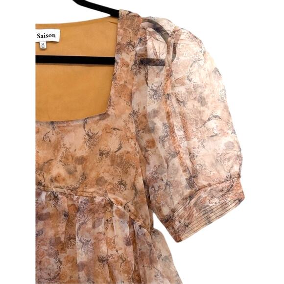 En Saison La Raque Mini Dress Marigold Multi Puff Sleeve Babydoll Size M - Picture 9 of 13